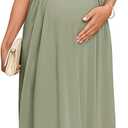 AISWI 2025 Women's Maternity Maxi Dress Long Sleeve Wrap V Neck Pregnancy Dresses with Pockets Baby Shower Photoshoot Formal (Green, S)
