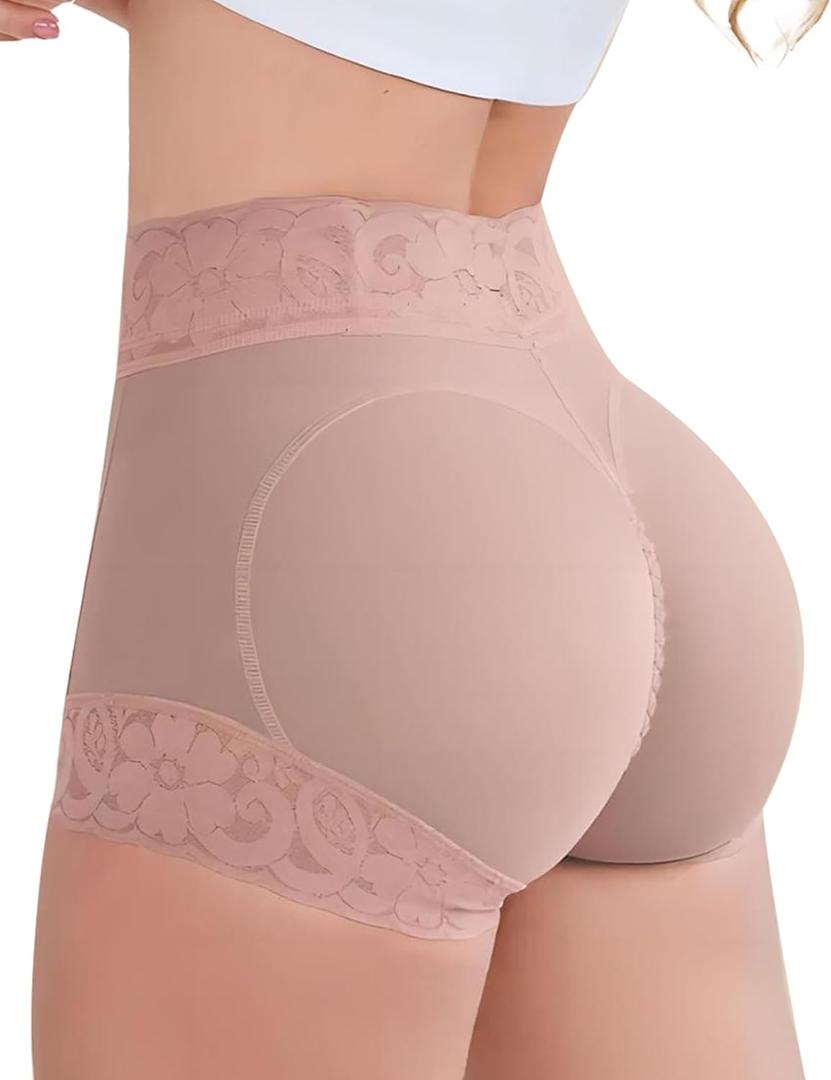 Butt Lifting Panties, Tummy Control Shapewear for Women Compression Underwear Short Lace Butt Lifter Shapewear (Large, Rose-1)