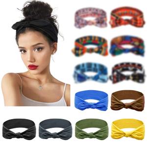 Huachi 12 Pack African Bow Headbands for Women Elastic Headwraps Hair Band Knotted Headband Stretchy Rabbit Ears Turban Fashion Sport Cute Hair Accessories