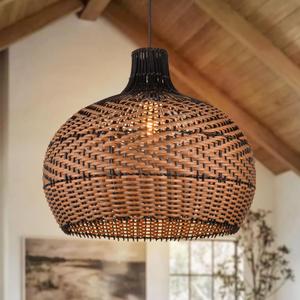 Arturesthome Rattan Pendant Light Fixtures for Kitchen Island, Wicker Chandelier, Handmade Woven Hanging Ceiling Light Lampshade for Living Room Bedroom (50cmx50cm)
