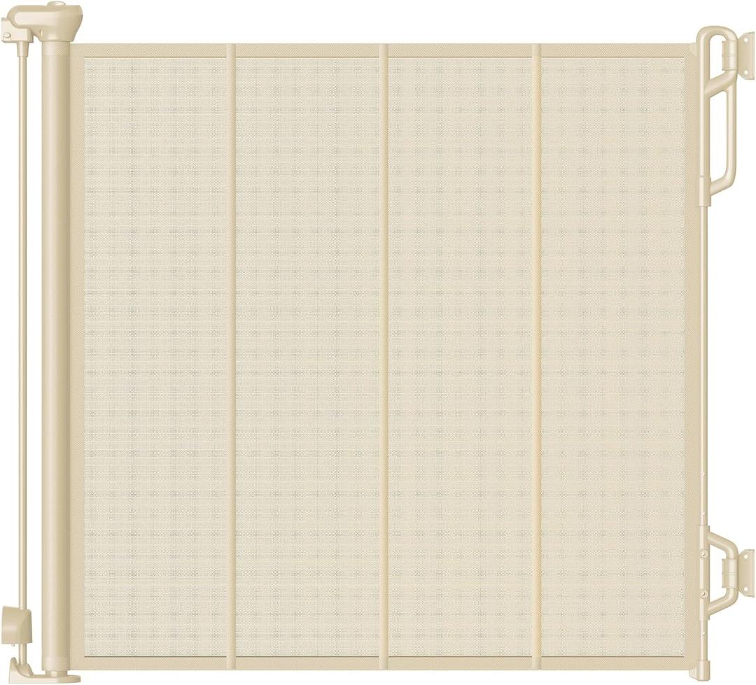 Reinforced Retractable Baby Gate or Mesh Dog Gate,Easy to Use for Stairs, Doorways, Hallways, Indoor, Outdoor, Wide Pet Gate 33.5" Tall, Extends to 65" Wide (Cream, 65" Wide)