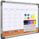 Monthly Calendar Whiteboard Dry Erase Cork Board Combination for Wall, 17"x13" Magnetic Dry Erase Board, Double-Sided White Board, Portable Board for Office, Kitchen, Planning, Memo, School, Home