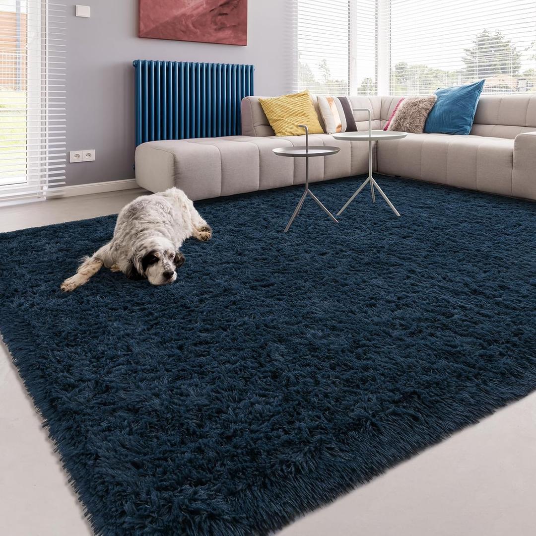 Softlife Rug for Bedroom 5.3x7.6 Feet Area Rug for Living Room Soft Shaggy Rugs for Kids Room Fluffy Fuzzy Carpets Long Plush Bedside Rug Nursery Christmas Home Decoration for Boys Girls, Navy Blue