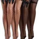 Bencailor 4 Pairs Fishnet Thigh High Stocking Silicone Lace Top Sheer Over Knee Stocking Silky Stockings for Women, Size: X-Large