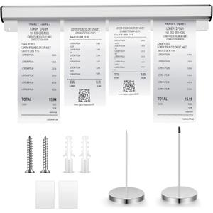 2 Pack Restaurant Ticket Holder, 17.5 Inch Aluminum Order Receipt Holder, Silver Kitchen Slide Bill Ticket Check Display Rail Rack for Wall, Office, Cafes, Bar, Pubs