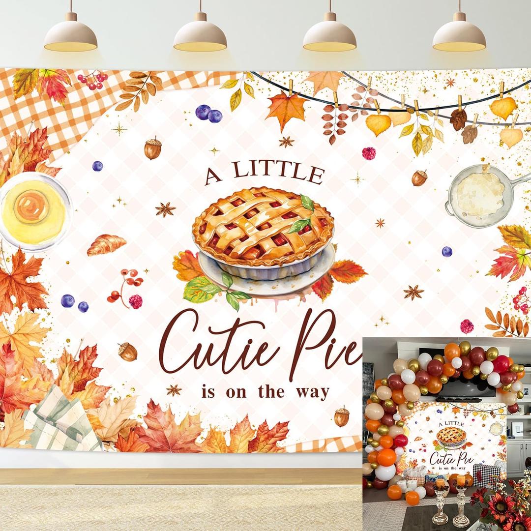 Fall Cutie Pie Baby Shower Backdrop 7x5FT A Little Cutie Pie is On The Way Party Banner Background Maple Leaves Baking Pie Themed Baby Shower Decorations Supplies