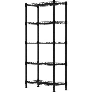 GIOTORENT 5-Wire Garage Shelving Storage Shelves, Kitchen Storage Adjustable Shelf, Metal Shelves 500Lbs Capacity 21" L x 11.8" W x 53.8" H for Laundry Bathroom Pantry Closet, Black (11.8D x 21.0W x 53.8H (5Tier))