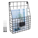 WantuSee Metal Wire Wall Mounted Magazine Holder, Wall Hanging Organizer holder for Files, Newspapers, Magazines with Tag Slot for Office, Home Organization, Black