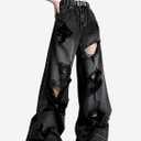 Baggy Jeans for Women Men Ripped Straight Leg High Waisted Pants (Black, M)