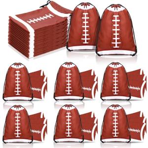 Berlune 48 Pieces Football Party Favors Drawstring Gift Bags 10 x 7 Inch Football Sports Goodie Bags Super Birthday Supplies Backpack Bulk Bowl for Gym Travel Party Storage Favors Supplies