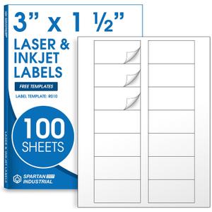 3" X 1.5" Matte White Printable Address Labels (100 Sheets, 1400 Stickers) Mailing Labels and Product Packaging Stickers for Laser & Inkjet Printers - Spartan Industrial Template R010