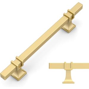 Amerdeco 10 Pack Brushed Gold Cabinet Pulls 5 Inch(128mm) Hole Center Drawer Pulls Cabinet Hardware Kitchen Cabinet Handles for Bathroom Dresser Pulls ZH0067