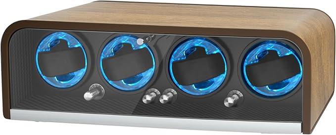 Watch Winder for Automatic Watches, Watch Winders 1/2/4/8 Slot for Rolex, Winder Box Uses Super Quiet Motor, 4 Rotation Mode Setting & LED Light, Gift for Man, 4 slots, Brown