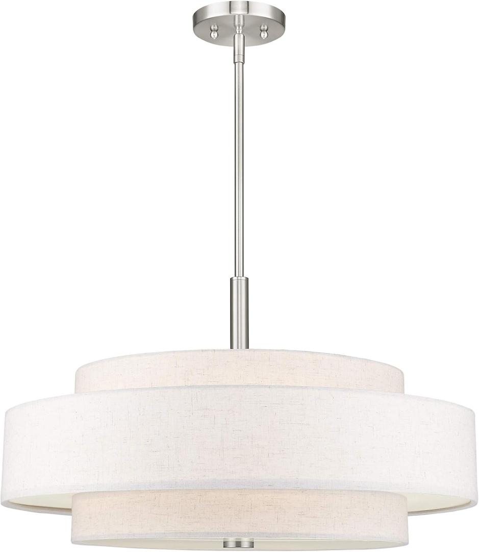 Livex Lighting Fabric Shade 52138-91 Meridian 5 Light Brushed Nickel Pendant