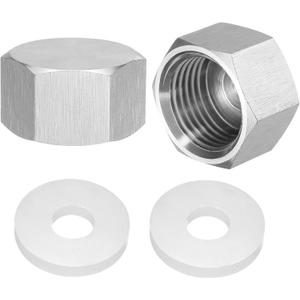 uxcell 2pcs Hex End Cap 304 Stainless Steel Nut with Washer, PT 1/2" Female Thread Pipe Fitting, Gas Line Water Line Stop Valve Cap Tubing Ends for Plumbing Fittings, Silver Tone