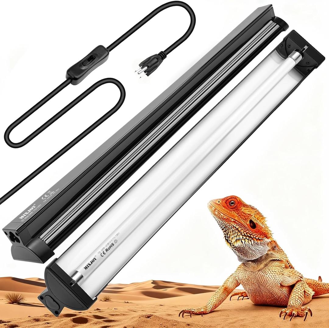 T5 HO UVB Reptile Light Fixture with 10.0 UVB Bulb, 24W High Output UVB Light for Reptiles, 22" T5 UVB Light Bar for Bearded Dragons, Tortoises, Iguanas, Desert Reptile UVB Lamp for Terrarium Lighting