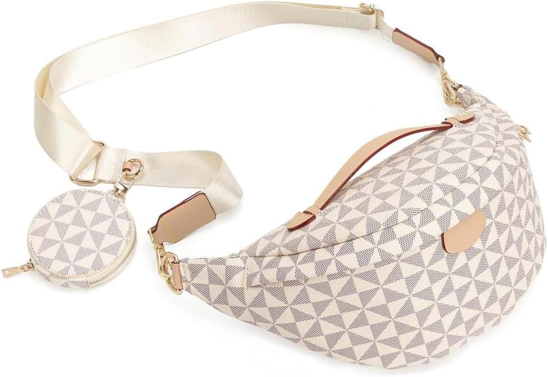 Crossbody Sling Belt Bag - Checkered Fanny Pack Bum Bags for Women Checkered Crossbody Bag Daily Shopping Travel(Beige)