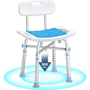 OasisSpace Heavy Duty Shower Chair with Back 500lb, EVA Padded Bath Seat with Height Adjustable Tube- Medical Tool Free Anti-Slip Shower Bench Bathtub Stool for Elderly, Senior, Handicap & Disabled