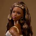 Barbie Basics Model Collector Fashion Doll 09 with Brunette Hair in Golden Dress & Strappy Heels, Universal-fit Fashions & Posable Body