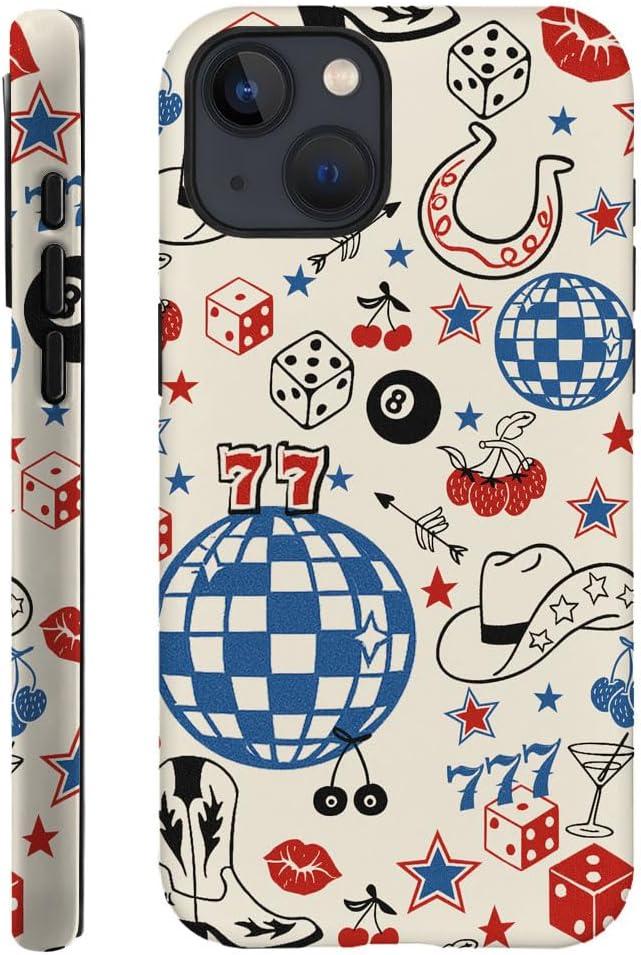 Case Compatible with iPhone 15 Plus, Hybrid 2-Layer Hard Shell, Shockproof Soft for Girl Women, Classic Western Cowboy Boots Retro