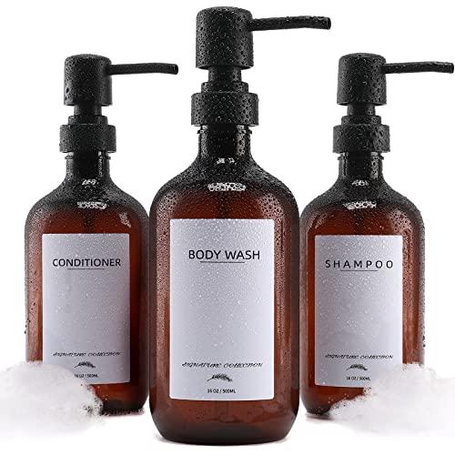 Supforce Shampoo and Conditioner Dispenser, 16.9oz Refillable Shampoo and Conditioner Bottles with Matte Pump and Funnel, Modern Shower Dispenser with Waterproof Labels for Hotel Home Bathroom