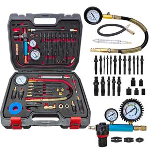 Professional 46-Piece Diesel & Petrol Engine Compression and Leak Down Tester Kit | Dual Gauge Diagnostic Tool for HDI, TDCi, Pumpe Duse Engines | Automotive Cylinder Leak Maintenance Test