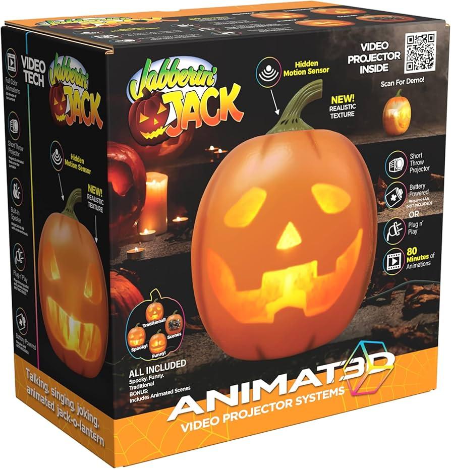 Jabberin Jack Rockin Jack Edition Talking Animated Pumpkin with Built in Video Projector & Speaker Plug'n Play
