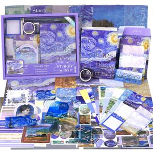 Funto Scrapbooking Kit(116 PCS), Oil Painting Series-The Starry Night, Perfect for Bullet Scrapbooking Materials, Planner DIY Arts Craft Collage