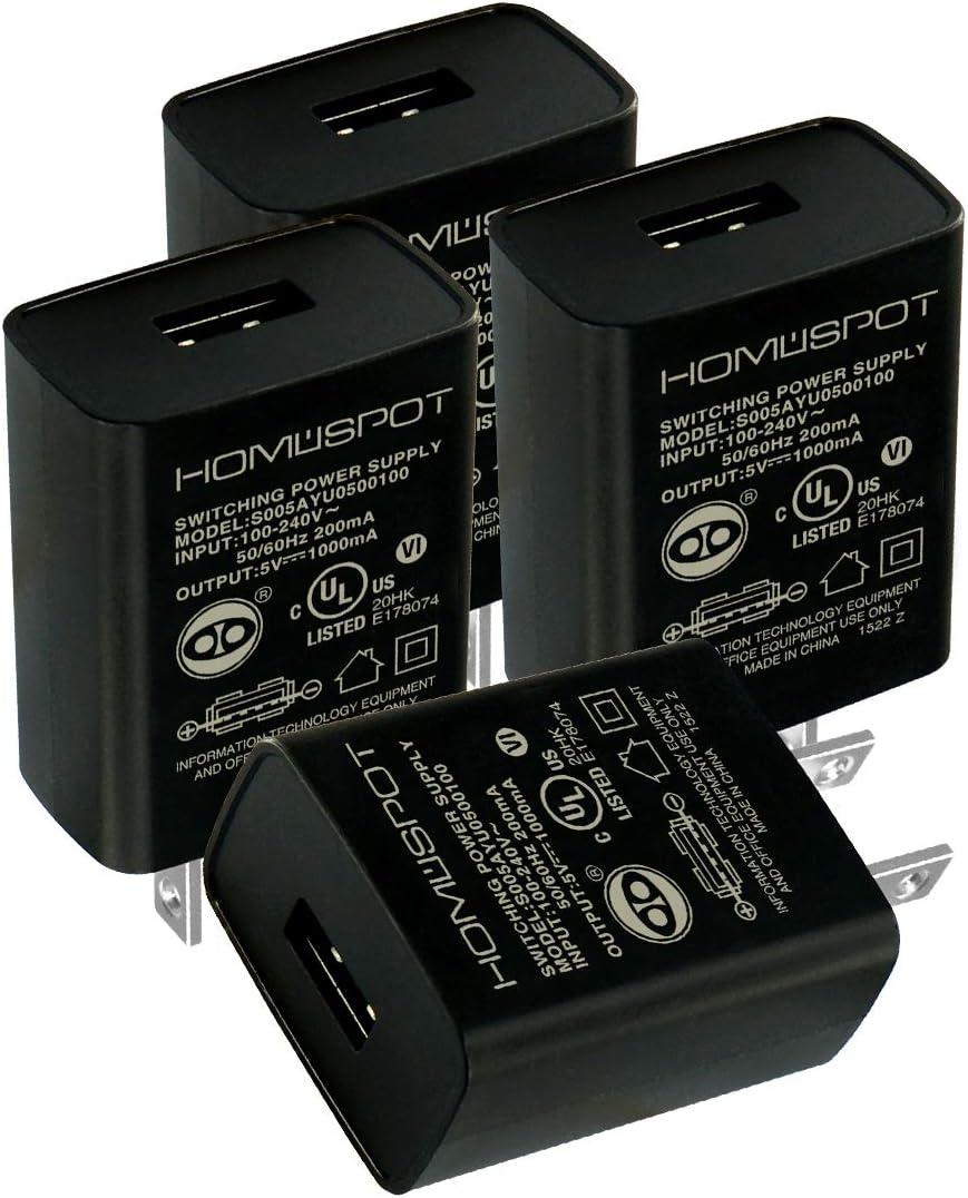 HomeSpot UL-Listed Universal US 5V1A USB Wall Charger Plug in-Door Power AC Adapter for Travel Office Home Use - 4 Pack