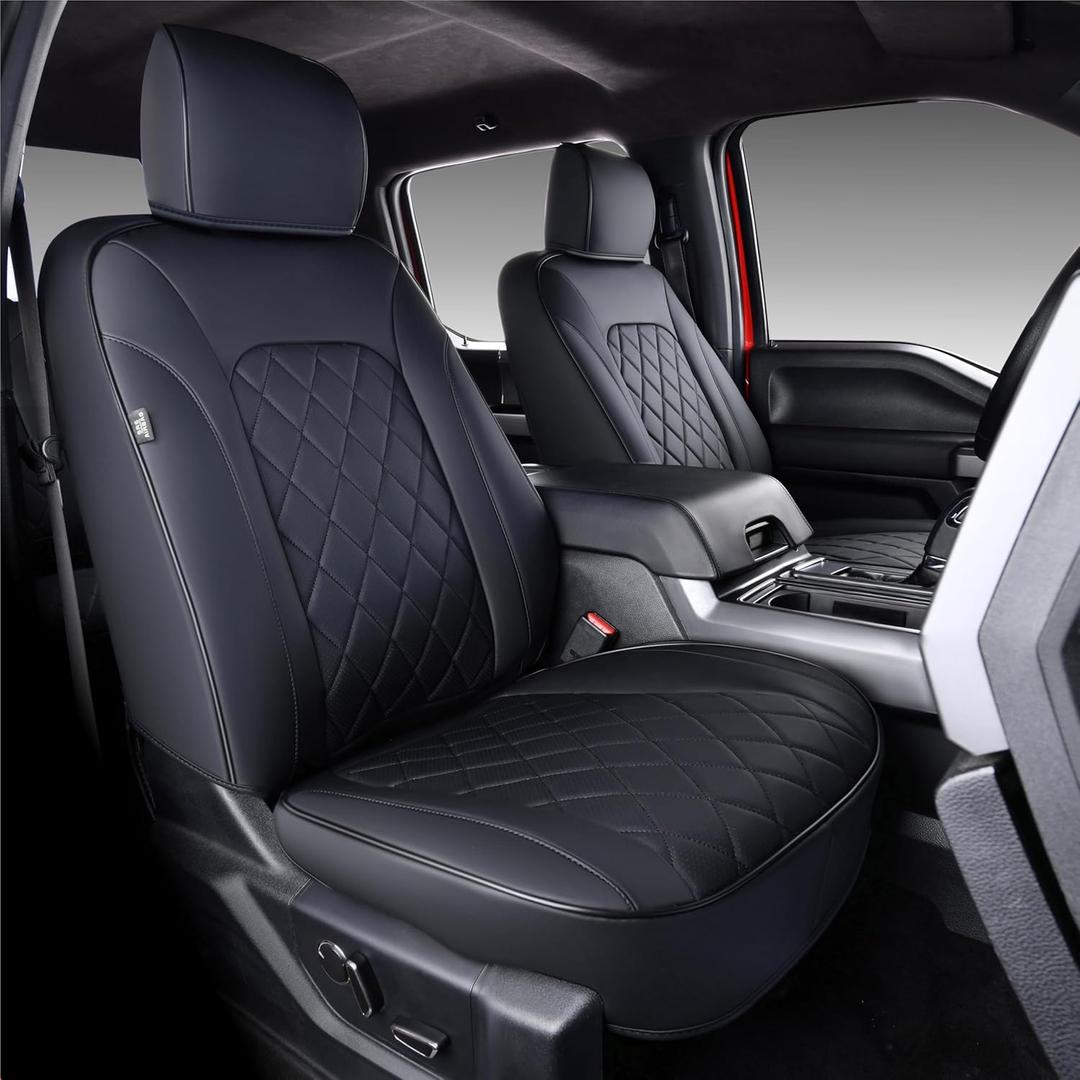 Ford F150 seat Covers Front 2 Sets,Leather Waterproof Protectors,Custom Fits 2015-2020 Super Crew Cab(XL XLT) Bucket Seats,Preserves Seat Func(Airbags)(NOT for 40/20/40 Jump Seat) (Black)