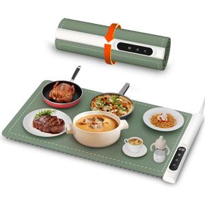 Newise Graphene Warming Mat for Food  Fast Full Surface Heating Electric Warming Tray, Portable Food Warmer for Parties Buffet with 6 Temperature and Timer Settings, Gifts for Mom Wife, Green