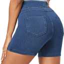 IUGA Stretchy Jean Shorts for Women High Waisted Pull On Jorts with Pockets Denim Shorts Women Summer Casual Shorts 2025 (Large, Light Blue)