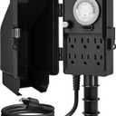 SURAIELEC Outdoor Power Stake, 24-Hour Mechanical Light Timer, Electrical Power Strip Weatherproof, 6FT Extension Cord Multiple Outlets Plug for Patio Lights, Halloween Decorations. Outdoor Light (Black)