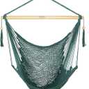 JoyView Hammock Chair with Spreader Bar Caribbean Hammock Swing Chair 300 LBS Weight Capacity XL Rope Hanging Chair for Outdoor Indoor Garden Yard - Green