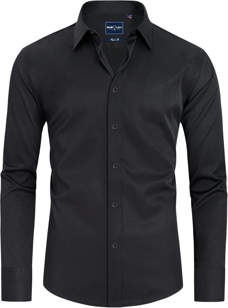 Alimens & Gentle Slim Fit Mens Dress Shirts for Men Button Down Long Sleeve Dress Shirts Wrinkle Free Formal Stain Proof (Medium, Black)