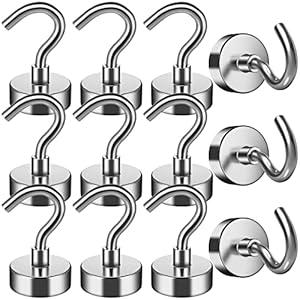 FINDMAG 12 Pack Magnetic Hooks, 25 LB Neodymium Magnetic Hooks for Cruise Cabins, Strong Magnets with Hooks for Hanging in Classroom, Office, Kitchen, Home, Metal Hooks for Cruise Ship Walls, Silver