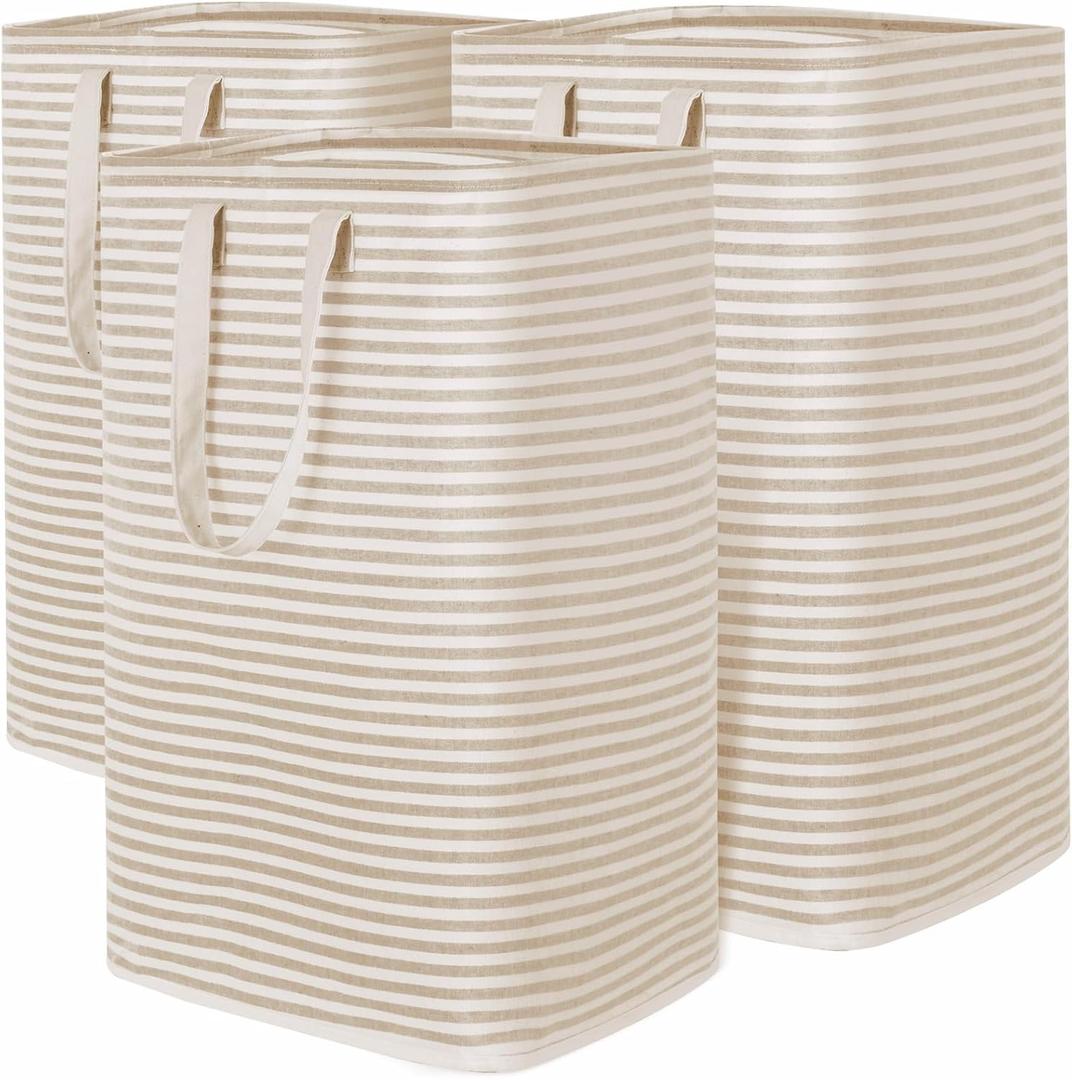 Lifewit 3 Pack Laundry Hamper Large Collapsible Laundry Baskets, Freestanding Waterproof Clothes Hamper with Easy Carry Handles in Laundry Room Bedroom Bathroom College Dorm for Adults, Black, 3 x 80L (Beige)
