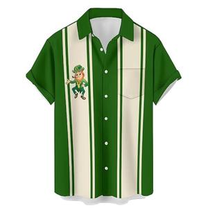 Mazulun St. Patrick's Day Shirts for Men Hawaiian Button Down Beach Shirts Casual Short Sleeve Bowling Shirts White Green XXL