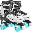 Kuxuan Skates Roller Skates for Girls and Boys Kids, 4 Sizes Adjustable Fun Kids Toddler Rollerskates with Light up Wheels for Teens Women Indoor Outdoor (Medium, White)