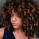 rosmile Curly Wigs for Black Women - Ombre Brown #T2/30 Synthetic African American Full Kinky Curly Afro Hair Wig with Bangs