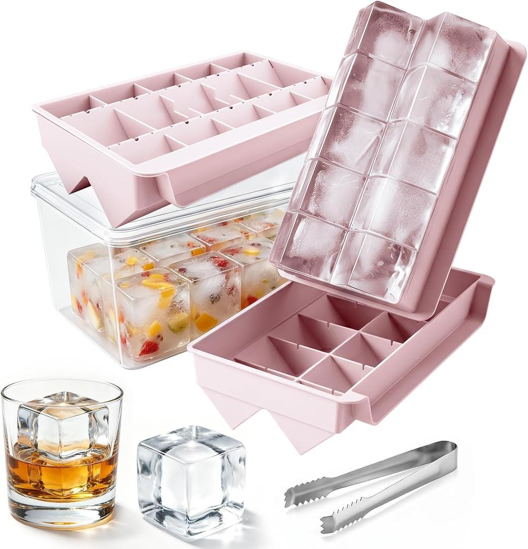 Ice Cube Tray with lid & Bin, 2" Large Square Ice Tray for Whiskey, 2In*10 Ice Cubes