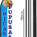 12 ft x 2.5 ft Ricas Pupusas Advertising Feather Banner Swooper Flag Sign with Flag Pole Kit and Ground Stake for El Salvador Restaurant Business Advertising Store Fronts Shops Outdoor