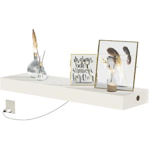 36'' White Floating Shelves, 10'' Deep, 3'' Thick, High Gloss Wall Mounted Shelves with Lights, Ideal for Living Room Display, Bedroom Nightstand, Office Storage, Kitchen Decor, or Under TV