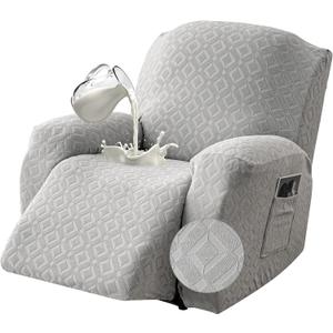 Gennia Waterproof Recliner Chair Cover,Stretch Reclining Sofa Covers with Pockets,Washable Lazy Boy Recliner Slipcovers,Leakproof Couch Protector for Kids, Pets, Dog and Cat (1 Seat, Light Gray)