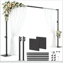Square Backdrop Stand 6.5x10 ft, Adjustable Photo Backdrop Stand Kit, Heavy Duty Pipe and Drape Photography Background Support with Flat Metal Base for Wedding, Party, Video Studio, Birthday, Black