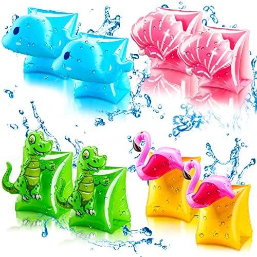 Skylety 8 Pieces Swim Arm Floaties for Kids Inflatable Swim Armbands Float Sleeves Swimming Arm Float Rings for Toddler Boys Girls