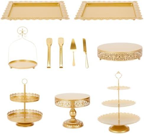 MTJYQTF Gold Cake Stand Set - 11pcs Metal Dessert Table Display Set for Party, Vintage Candy Table Display Sets for Wedding Birthday Baby Shower Housewarming Party Farewell Party CS004