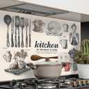 Kitchen Backsplash Wallpaper, Vintage Kitchen Utensils Peel and Stick Backsplash Wallpaper, 35.5 x 23.6 Inch Waterproof Removable Stove Wall Decor for Farmhouse Kitchen