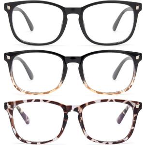 Gaoye Stylish Blue Light Glasses for Woman - Computer Glasses 99% Blue Light Blocking - Lightweight TR90 Frames - 3 pack (A5-matte Black+leopard+black Tortoise)