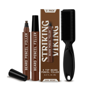 Striking Viking 2 Pack Beard Pencil Filler for Men with 4 Tips - Waterproof Formula Facial Hair Filling Kit with Brush Beard Filler Pen Kit - Dark Brown